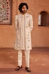 Buy_Contrast By Parth_Ivory Pure Silk Embellished Dabka Jahaan Sherwani Set _at_Aza_Fashions