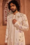 Contrast By Parth_Ivory Pure Silk Embellished Dabka Jahaan Sherwani Set _Online_at_Aza_Fashions