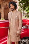 Buy_Contrast By Parth_Brown Raw Silk Embroidery Floral Applique Raabta Sherwani Set _Online_at_Aza_Fashions