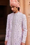 Contrast By Parth_Grey Raw Silk Embroidery Resham Asmaa Work Sherwani Set _Online_at_Aza_Fashions