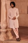 Buy_Contrast By Parth_Pink Silk Jacquard Woven Geometric Basit Sherwani Set _at_Aza_Fashions