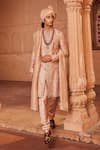 Buy_Contrast By Parth_Brown Raw Silk Embroidery Zardozi Izaar Sherwani Set _at_Aza_Fashions