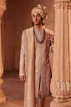 Contrast By Parth_Brown Raw Silk Embroidery Zardozi Izaar Sherwani Set _Online_at_Aza_Fashions