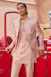 Buy_Contrast By Parth_Pink Raw Silk Embroidery Patchwork Palm Tree Jacket And Kurta Set _Online_at_Aza_Fashions