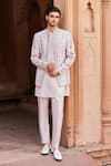 Buy_Contrast By Parth_Grey Raw Silk Embroidery Resham Aasma Jacket And Kurta Set _at_Aza_Fashions