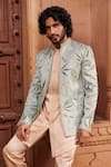 Buy_Contrast By Parth_Green Silk Jacquard Embellished Dabka Patchwork Jacket And Kurta Set _Online_at_Aza_Fashions