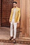 Buy_Contrast By Parth_Yellow Linen Silk Embellished Resham Seerat Mirror Jacket And Kurta Set _at_Aza_Fashions