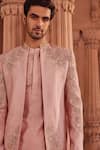 Buy_Contrast By Parth_Pink Textured Silk Embroidery Applique Naaz Floral Jacket And Kurta Set _Online_at_Aza_Fashions