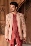 Contrast By Parth_Pink Textured Silk Embroidery Cutdana Inayat Floral Jacket And Kurta Set _Online_at_Aza_Fashions