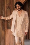 Contrast By Parth_Beige Linen Silk Embroidery Crystal Tabeer Floral Jacket And Kurta Set _Online_at_Aza_Fashions