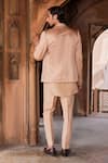 Shop_Contrast By Parth_Brown Linen Silk Embroidery Cutdana Raina Geometric Jacket And Kurta Set _at_Aza_Fashions