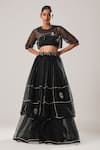 Buy_ATBW_Black Silk Organza Embellished 3d Flower Layered Long Skirt _at_Aza_Fashions