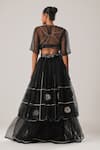 Shop_ATBW_Black Silk Organza Embellished 3d Flower Layered Long Skirt _at_Aza_Fashions