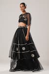 ATBW_Black Silk Organza Embellished 3d Flower Layered Long Skirt _Online_at_Aza_Fashions