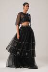 Buy_ATBW_Black Silk Organza Embellished 3d Flower Layered Long Skirt _Online_at_Aza_Fashions