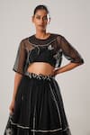 Shop_ATBW_Black Silk Organza Embellished 3d Flower Layered Long Skirt _Online_at_Aza_Fashions