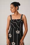 Shop_ATBW_Black Raw Silk Satin Embellished 3d Flower Square Detailed Dress _Online_at_Aza_Fashions