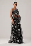 Shop_ATBW_Black Silk Organza Embellished 3d Flower Detailed Saree _at_Aza_Fashions