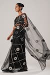 ATBW_Black Silk Organza Embellished 3d Flower Detailed Saree _Online_at_Aza_Fashions