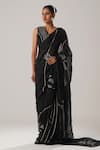 Buy_ATBW_Black Cotton Linen Patch Musk Bloom Forest Saree _at_Aza_Fashions