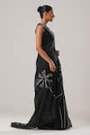 Buy_ATBW_Black Cotton Linen Patch Musk Bloom Forest Saree _Online_at_Aza_Fashions