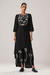 Buy_ATBW_Black Raw Silk Satin Forest Musk Embroidered High Low Kurta With Flared Pant _at_Aza_Fashions