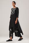 ATBW_Black Raw Silk Satin Forest Musk Embroidered High Low Kurta With Flared Pant _Online_at_Aza_Fashions