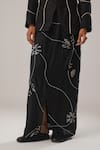 Shop_ATBW_Black Raw Silk Satin Patch Blossom Kantha Embroidered Long Skirt _Online_at_Aza_Fashions