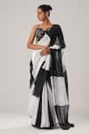 Buy_ATBW_Black Cotton Linen Checkered Ombre Pattern Saree _at_Aza_Fashions