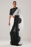 Buy_ATBW_Black Cotton Linen Patch Fleur Embroidered Ombre Saree _at_Aza_Fashions