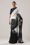 Shop_ATBW_Black Cotton Linen Patch Fleur Embroidered Ombre Saree _Online_at_Aza_Fashions