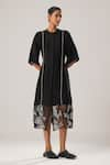 Buy_ATBW_Black Raw Silk Satin Patch Tulip Bloom High Neck Sheer Hem Midi Dress _at_Aza_Fashions