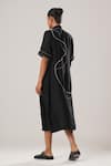 Shop_ATBW_Black Raw Silk Satin Patch Florin Collar Neck Embroidered Shirt Dress _at_Aza_Fashions