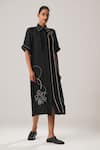 Buy_ATBW_Black Raw Silk Satin Patch Florin Collar Neck Embroidered Shirt Dress _Online_at_Aza_Fashions