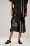 Shop_ATBW_Black Raw Silk Satin Patch Florin Collar Neck Embroidered Shirt Dress _Online_at_Aza_Fashions