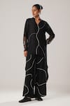 Buy_ATBW_Black Raw Silk Satin Embroidery Dori Musk High Low Kurta With Flared Pant _at_Aza_Fashions