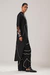 Buy_ATBW_Black Raw Silk Satin Embroidery Dori Musk High Low Kurta With Flared Pant _Online_at_Aza_Fashions