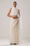 Buy_ATBW_White Silk Organza Embroidery Dori Stripe Saree _at_Aza_Fashions