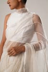 ATBW_White Silk Organza Embroidery Dori Stripe Saree _at_Aza_Fashions