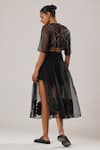 Shop_ATBW_Black Silk Organza Embroidery Floral Patch Wrap Skirt _at_Aza_Fashions