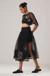 ATBW_Black Silk Organza Embroidery Floral Patch Wrap Skirt _Online_at_Aza_Fashions