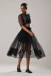 Buy_ATBW_Black Silk Organza Embroidery Floral Patch Wrap Skirt _Online_at_Aza_Fashions