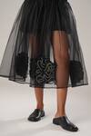 Shop_ATBW_Black Silk Organza Embroidery Floral Patch Wrap Skirt _Online_at_Aza_Fashions