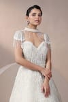 Buy_Chaashni by Maansi and Ketan_Off White Net Embellished Resham Cape High Sweetheart Neck Gown With 