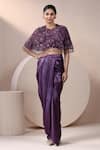 Buy_Chaashni by Maansi and Ketan_Purple Organza Embellished Pearl Cape High With Draped Skirt Set _at_Aza_Fashions