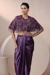 Buy_Chaashni by Maansi and Ketan_Purple Organza Embellished Pearl Cape High With Draped Skirt Set 