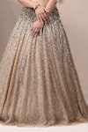 Shop_Chaashni by Maansi and Ketan_Gold Net Embroidered Pearl Blouse Plunge Lehenga Set With Cape _Online_at_Aza_Fashions