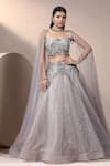 Buy_Chaashni by Maansi and Ketan_Grey Glitter Net Embroidered Nalki Blouse Plunge Sequin Lehenga With _at_Aza_Fashions