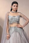 Buy_Chaashni by Maansi and Ketan_Grey Glitter Net Embroidered Nalki Blouse Plunge Sequin Lehenga With _Online_at_Aza_Fashions