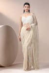 Buy_Chaashni by Maansi and Ketan_Ivory Chinnon Chiffon Embroidered Pearl Bead Pre-draped Saree With Blouse _at_Aza_Fashions